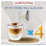 SET OF 4 DOUBLE WAAL GLASS MUGS