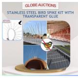 STAINLESS STEEL BIRD SPIKE KIT W/ TRANSPARENT GLUE