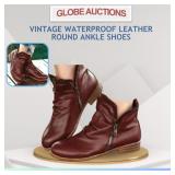 VINTAGE WATERPROOF LEATHER ROUND ANKLE SHOES