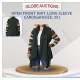 OPEN FRONT KNIT LONG SLEEVE CARDIGAN(SIZE:3X)