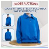LOOSE FITTING STYLISH POLO NECK SWEATSHIRT(SIZE:L)