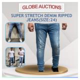SUPER STRETCH DENIM RIPPED JEANS(SIZE:24)