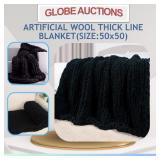 ARTIFICIAL WOOL THICK LINE BLANKET(SIZE:50x50)