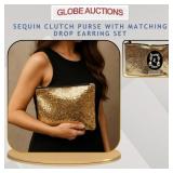 SEQUIN CLUTCH PURSE WITH MATCHING DROP EARRING SET
