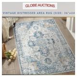 VINTAGE DISTRESSED AREA RUG (SIZE: 36" x 24")