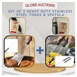 SET OF 2 HEAVY DUTY STAINLES STEEL TONGS & SPATULA