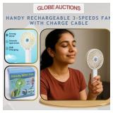 HANDY RECHARGEABLE 3-SPEEDS FAN WITH CHARGE CABLE