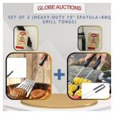 SET OF 2 (HEAVY-DUTY 15" SPATULA+BBQ GRILL TONGS)