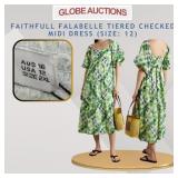 FAITHFULL TIERED CHECKED MIDI DRESS (SIZE: 12)