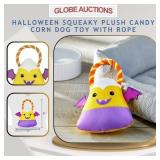 HALLOWEEN CANDY CORN DOG TOY W/ ROPE,SQUEAKY PLUS