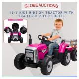NEW 12-V KIDS RIDE ON TRACTOR W/ TRAILER & 7-LEDS
