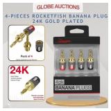 4-PCS ROCKETFISH BANANA PLUGS, 24K GOLD PLATED
