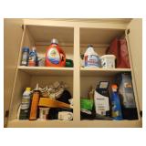 Cabinet lot of cleaning supplies and more