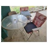 Round Metal Glass Top Outdoor Table & 3 Chairs