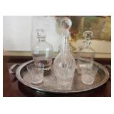 Tray & 4 glass decanturs with three glasses