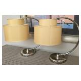Pair of Metal Base Retro Style Lamps with Shades