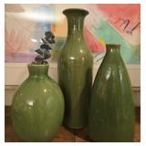 Set of 3 green ceramic vases