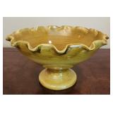 Green ruffled edge pottery bowl