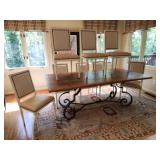Metal base wood top Dining Table & 8 Chairs