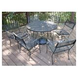 Iron Patio Table with 6 Chairs & Umbrella Stand
