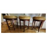 3 Leather top swivel bar stools