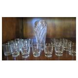 Lot of shot glasses and Lenox vase