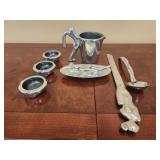 7 pcs of pewter bowls pitcher and more