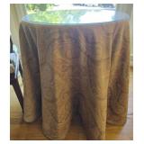 Glass top wood round table and cloth