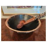 Beautiful hand made wooden bowl 2 spoons