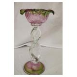 Pink and green painted glass flower