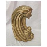 Gold painted ceramic mother and baby figure