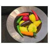Large Round Glass Bowl & Misc Glass Fruit Pieces