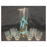 Mid Century Modern Fred Press Pitcher & 6 Glasses