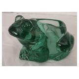 Green glass frog candle holder
