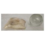 Glass sphere and stone ashtray