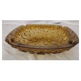 Amber color pebbled glass ashtray