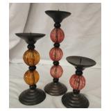 3 metal pink and orange candle holders