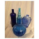 Lot of 4 blue glass vases