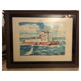 Vintage wood framed ship print