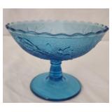 Blue glass footed candy dish