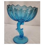 Beautiful blue glass footed flower dish