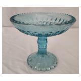 Blue glass footed dish
