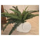 Heavy Ceramic Shell Planter & Faux Plant