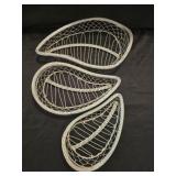 Lot of 3 Metal Beaded Decorative Leaf Shaped Trays