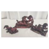 4 pieces of mahogany resin horse figures