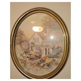 Oval Framed Cottage Picture & Candle Holders