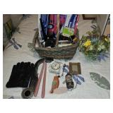Basket Lot of Decorative Items CDs Clock & More