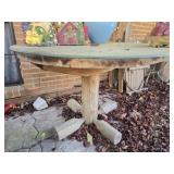 Round Wooden Base Glass Top Outdoor Table