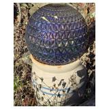 Vintage Pottery Crock & Purple Opalescent Ball