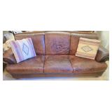 Red Brown Leather Like Couch AS IS
